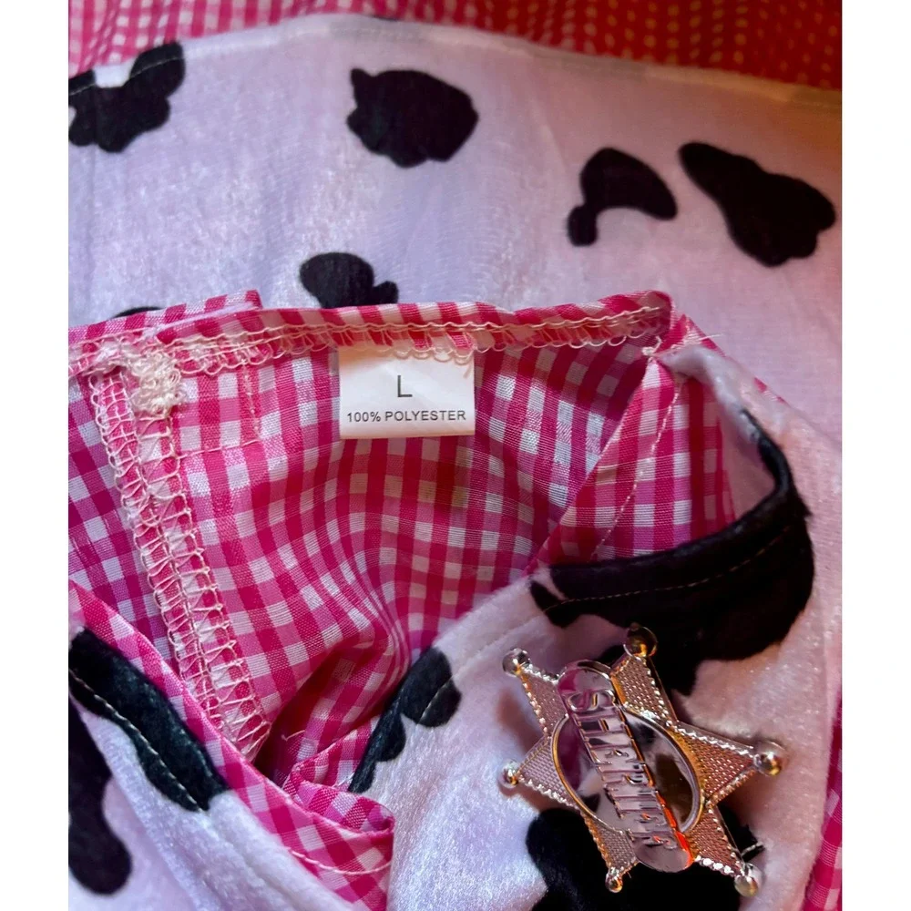 Girls Pink Cowgirl Western Sheriff Costume Gingham Cute Dress Cow Vest Hat Large